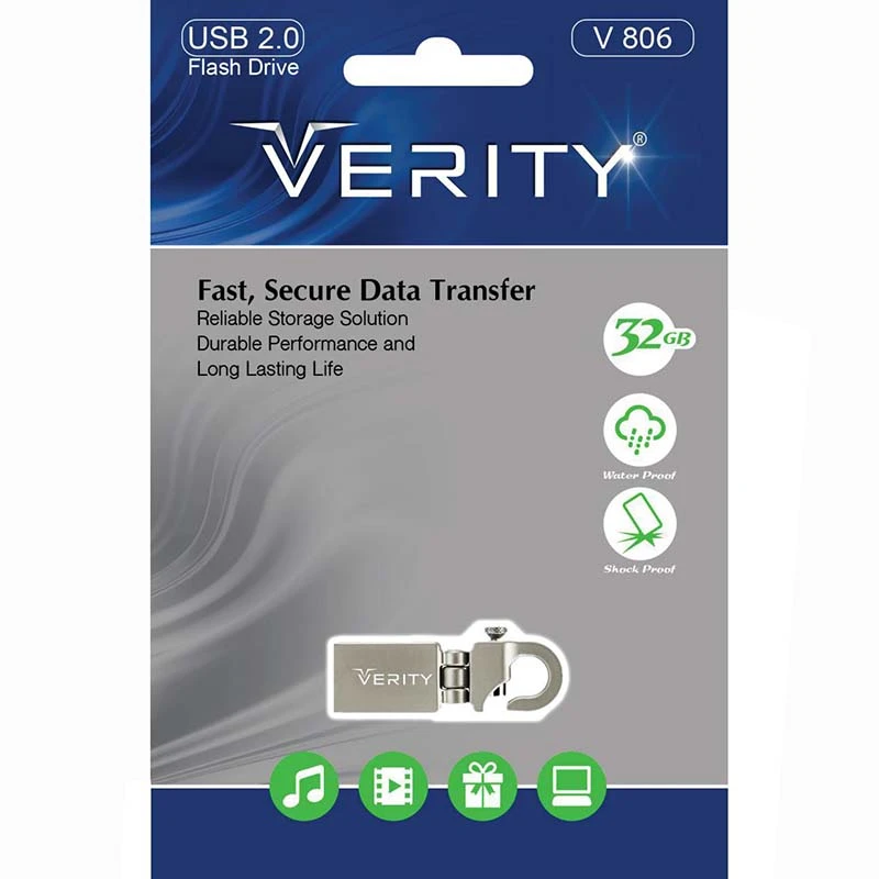 فلش مموری Verity V806 با ظرفیت ۳۲ گیگابایت، سبک، مقاوم و مناسب استفاده روزمره؛ گزینهای اقتصادی برای ذخیرهسازی سریع و قابلاعتماد.
